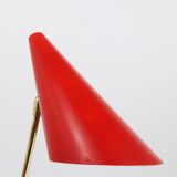 Red brass table lamp in the style of J.T. Kalmar, mid-century, Vienna, Austria, 1950s.