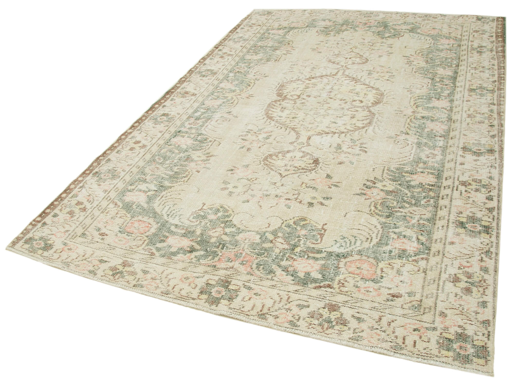 Hand-Knotted Unique Turkish Beige Carpet 181 cm x 283 cm - 38980
