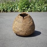 Old basket, burgundy straw and bramble, woven basket, interior decoration