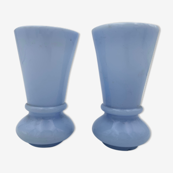Pair of ancient miniature vases in opaline, pervenous blue - 1910s