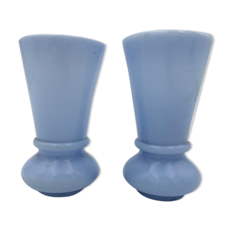 Pair of ancient miniature vases in opaline, pervenous blue - 1910s
