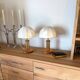 Pair Danish Modern Mid Century Pine Wood Cocoon Bedside Lamps