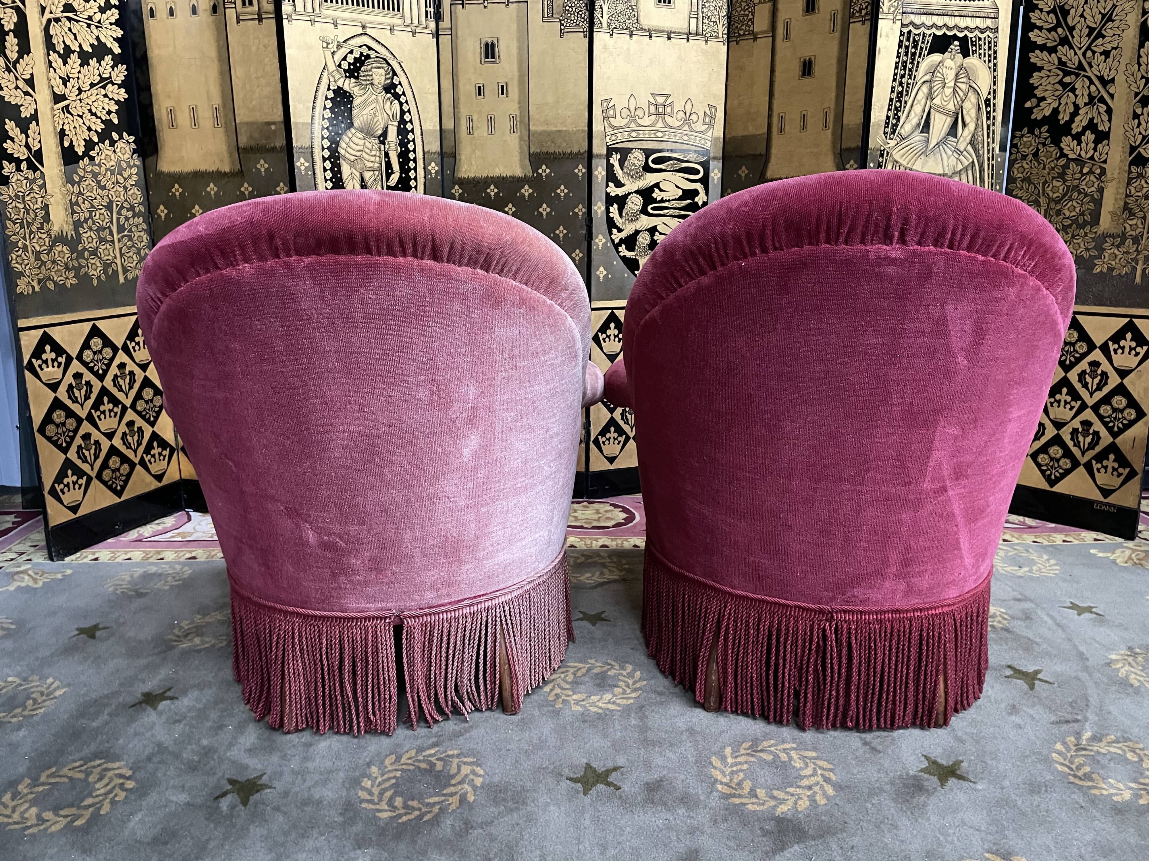 Pair of pink velvet toad armchairs