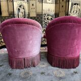 Pair of pink velvet toad armchairs