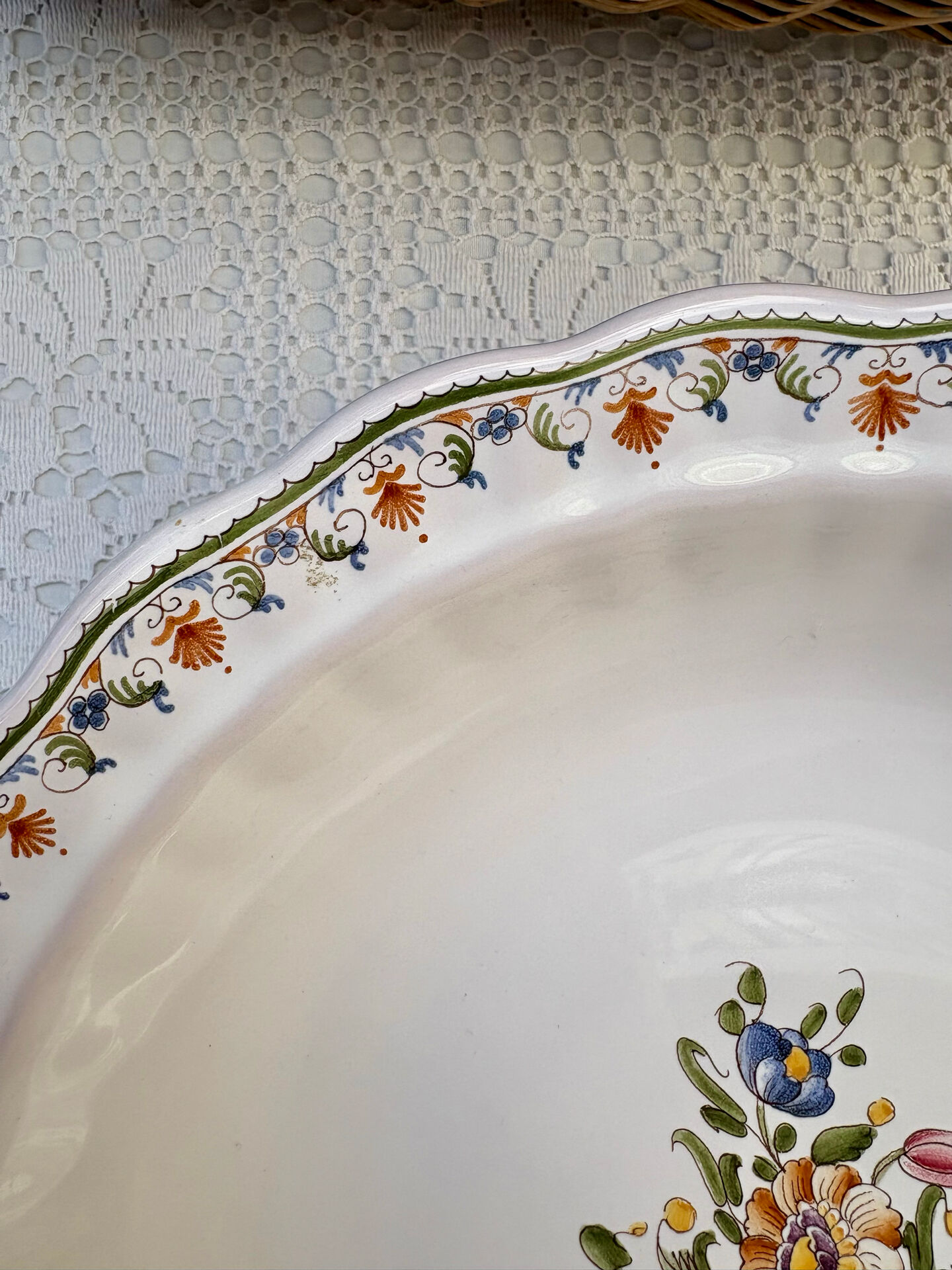 Footed compote signed Atelier Bondil faience from Moustiers