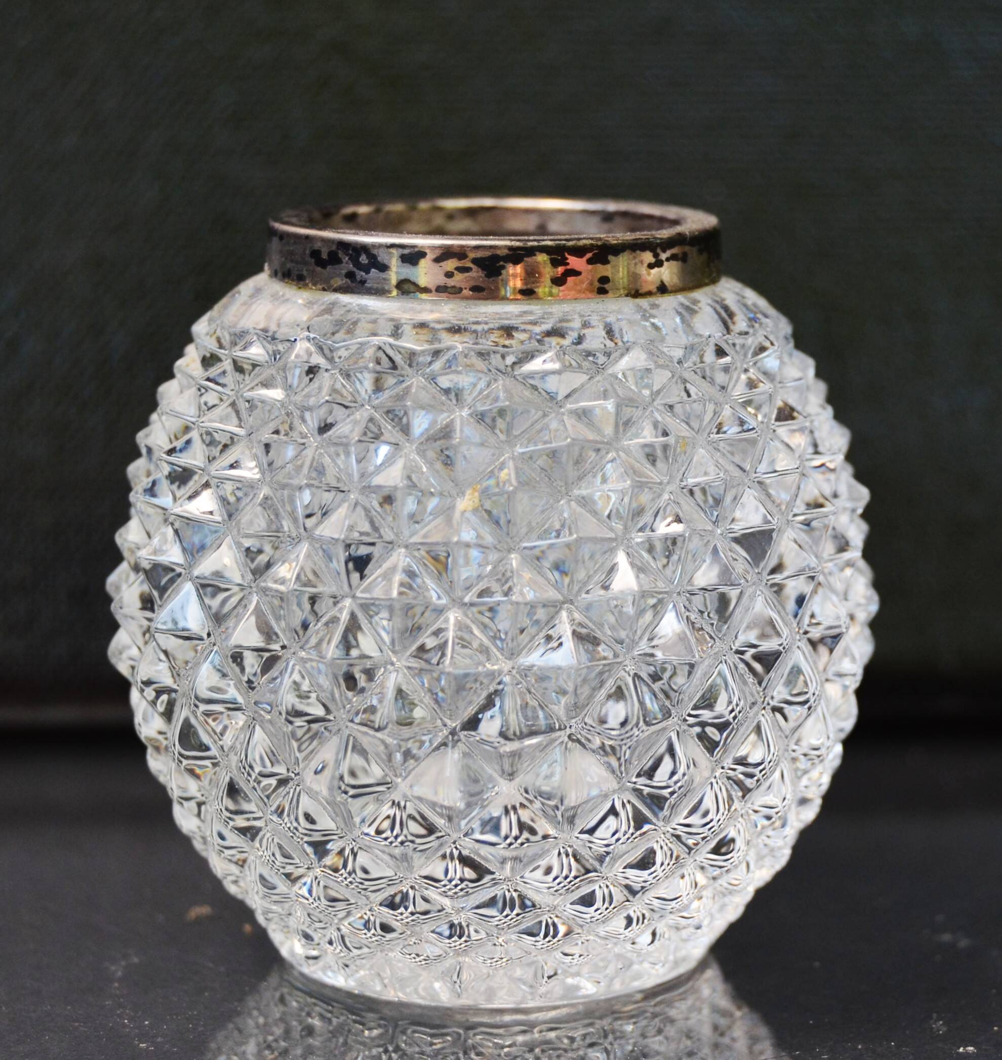 Old Crystal vase sterling silver 925 mount Emil Hermann A Vase and Toothpick Holder