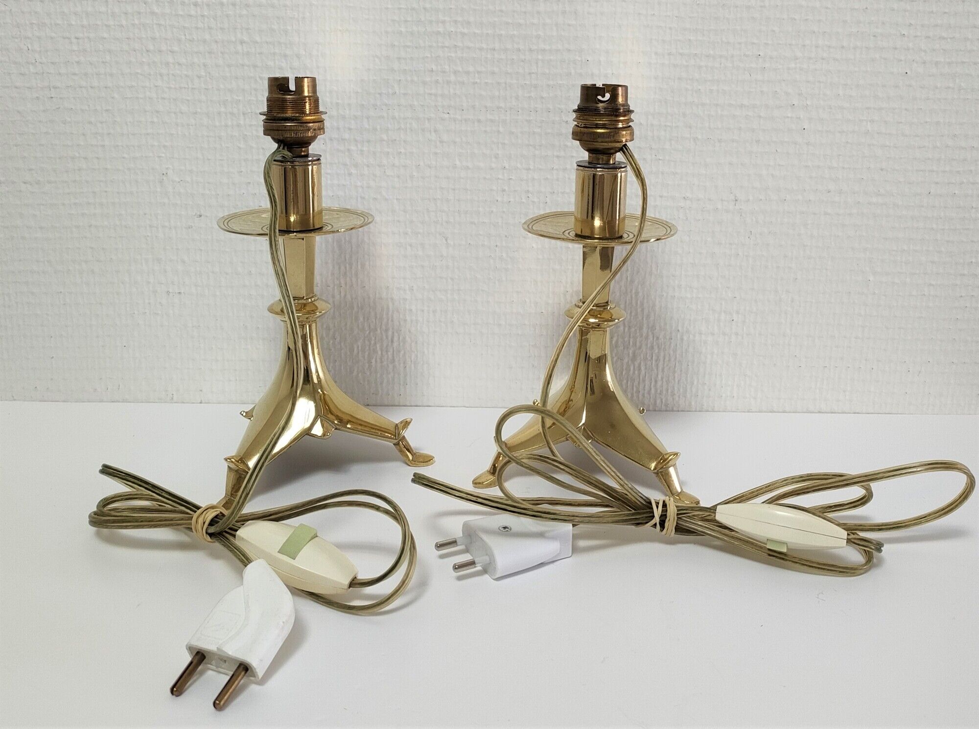 Pair of tripod lamps gilded bronze fondeur Poussielgue-Rusand