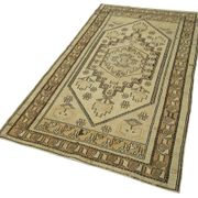 1960s Handmade Rustic Oriental Beige Carpet 115 cm x 222 cm
