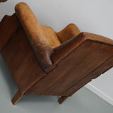 Vintage dutch cognac colored leather club chairs