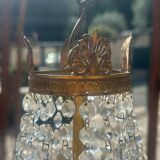 Basket chandelier with crystal and gilded brass pendants, circa 1930.