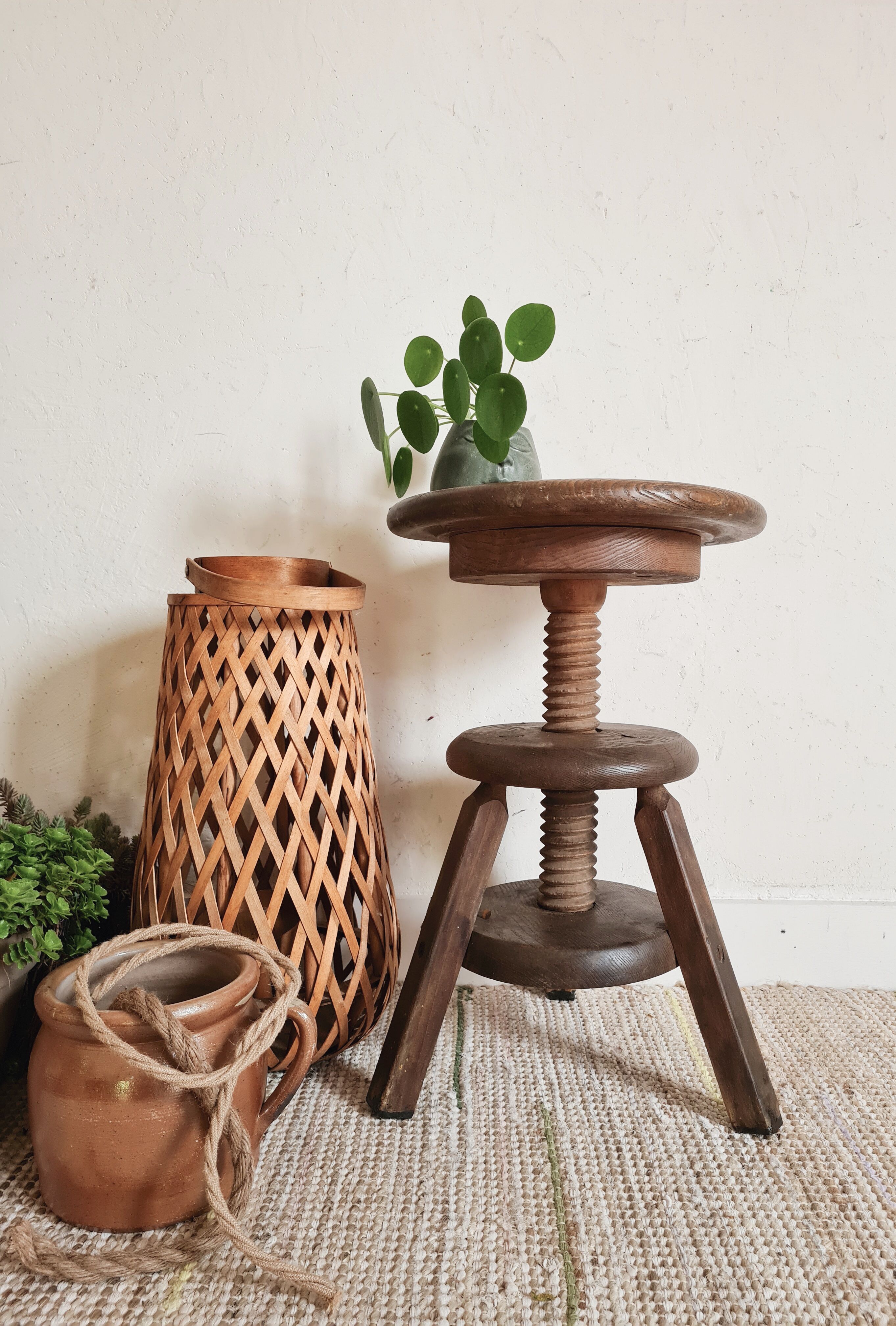Adjustable old wooden stool