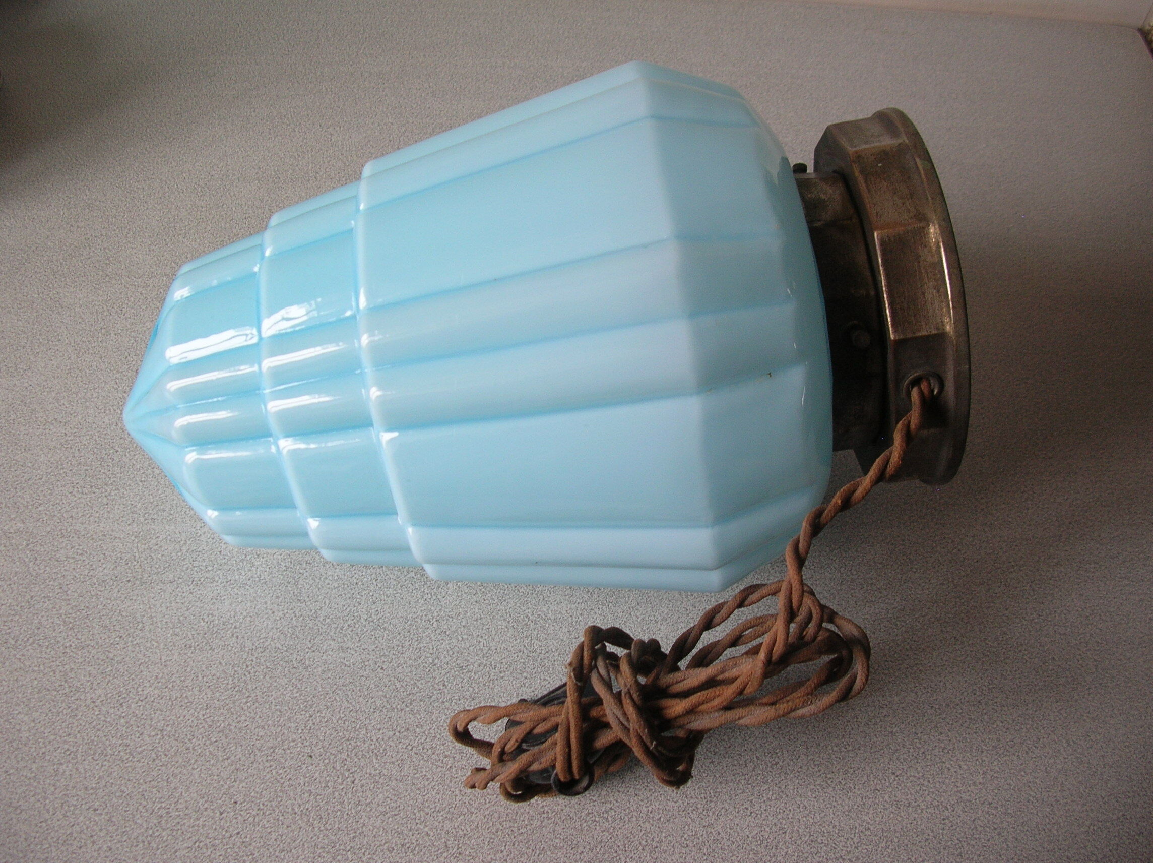 Old Art Deco lamp blue opal globe skyscraper style New York 1920/30