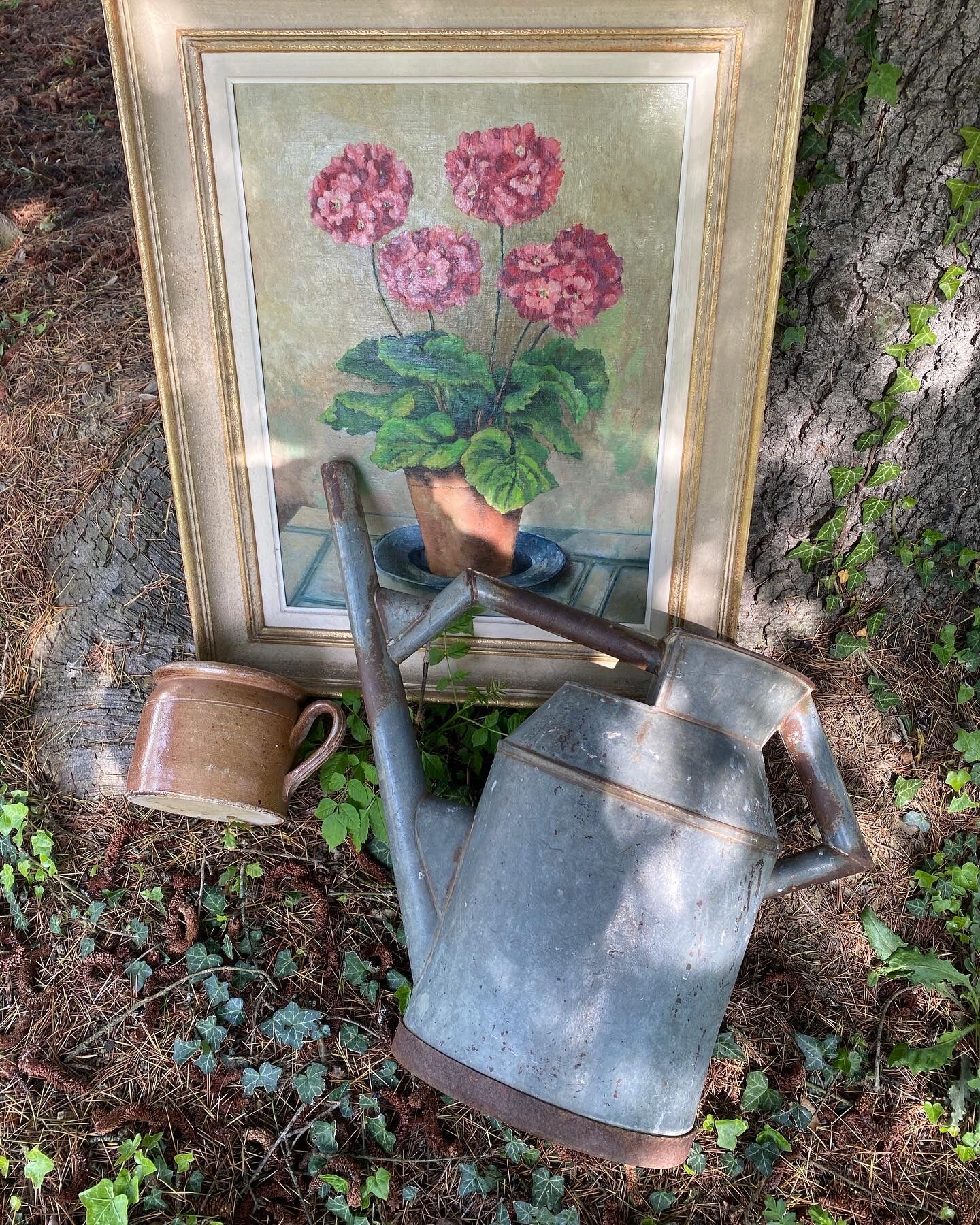 Large oil on coated panel "geraniums"