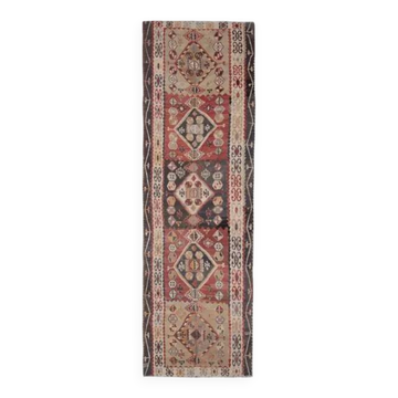 Tapis couloir en laine et coton fait main Oushak turc des années 1970, 131x354.