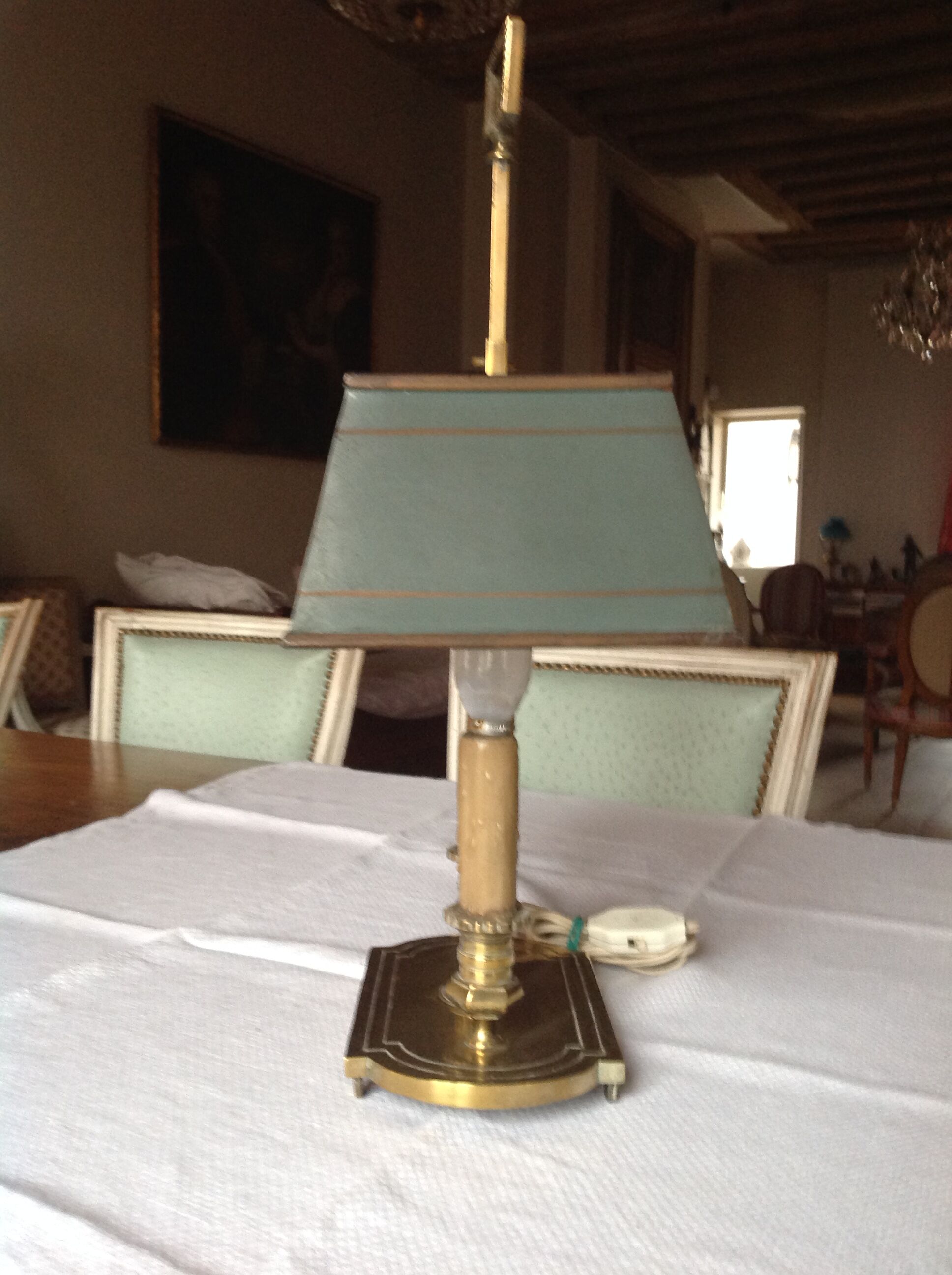 Antique bronze hot water bottle lamp, early 20th century