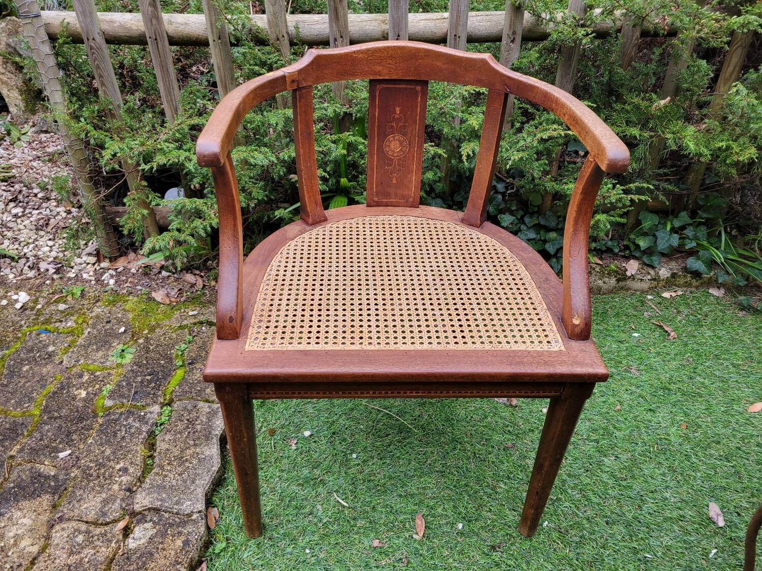 Wooden and cane office chair