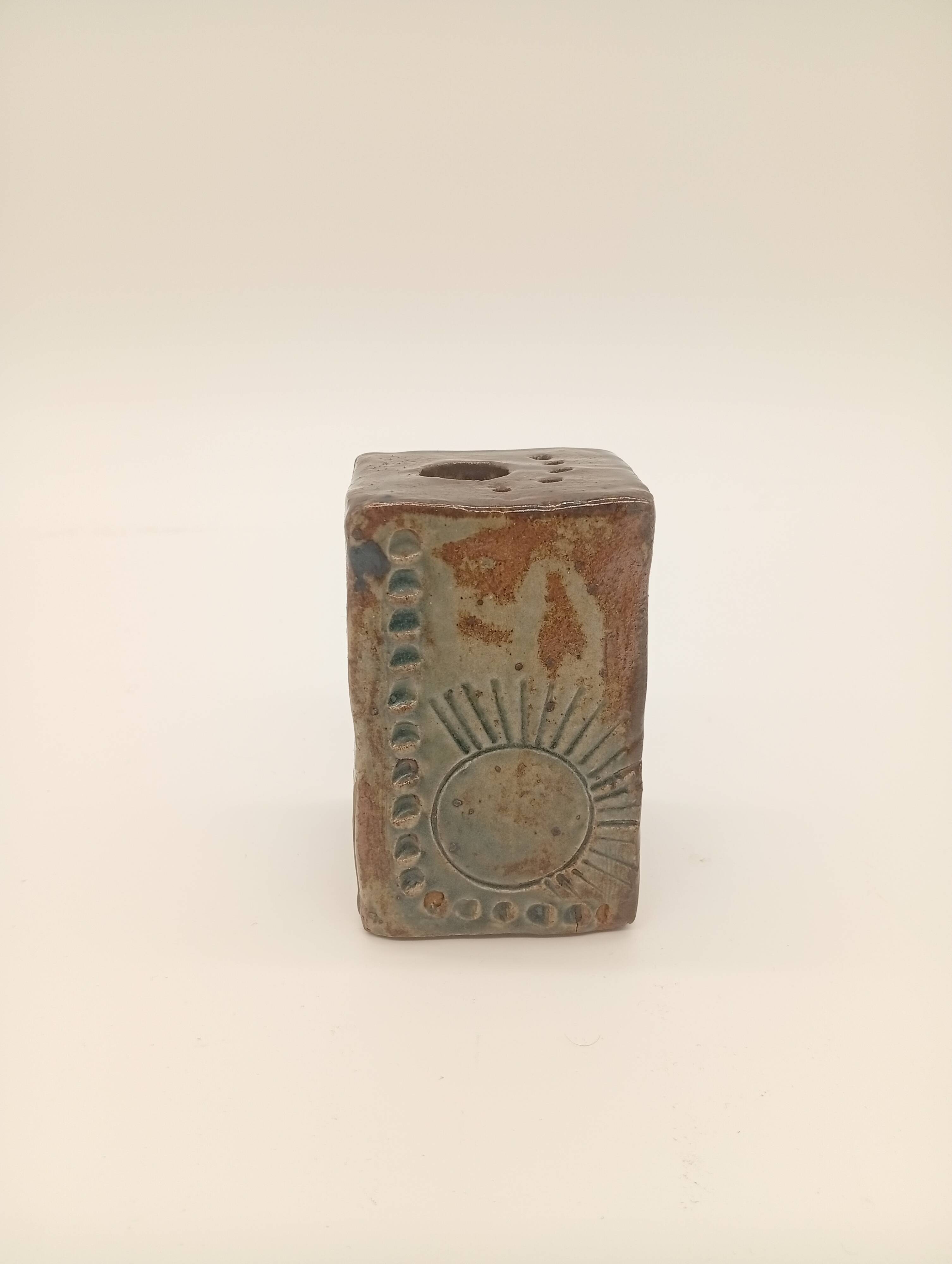 Vintage Ceramic Square Flower Vase Grès Pique Fleurs Scarified France 60