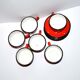 Set of 6 cups in red enamelled metal with vintage polka dots 1950-1960