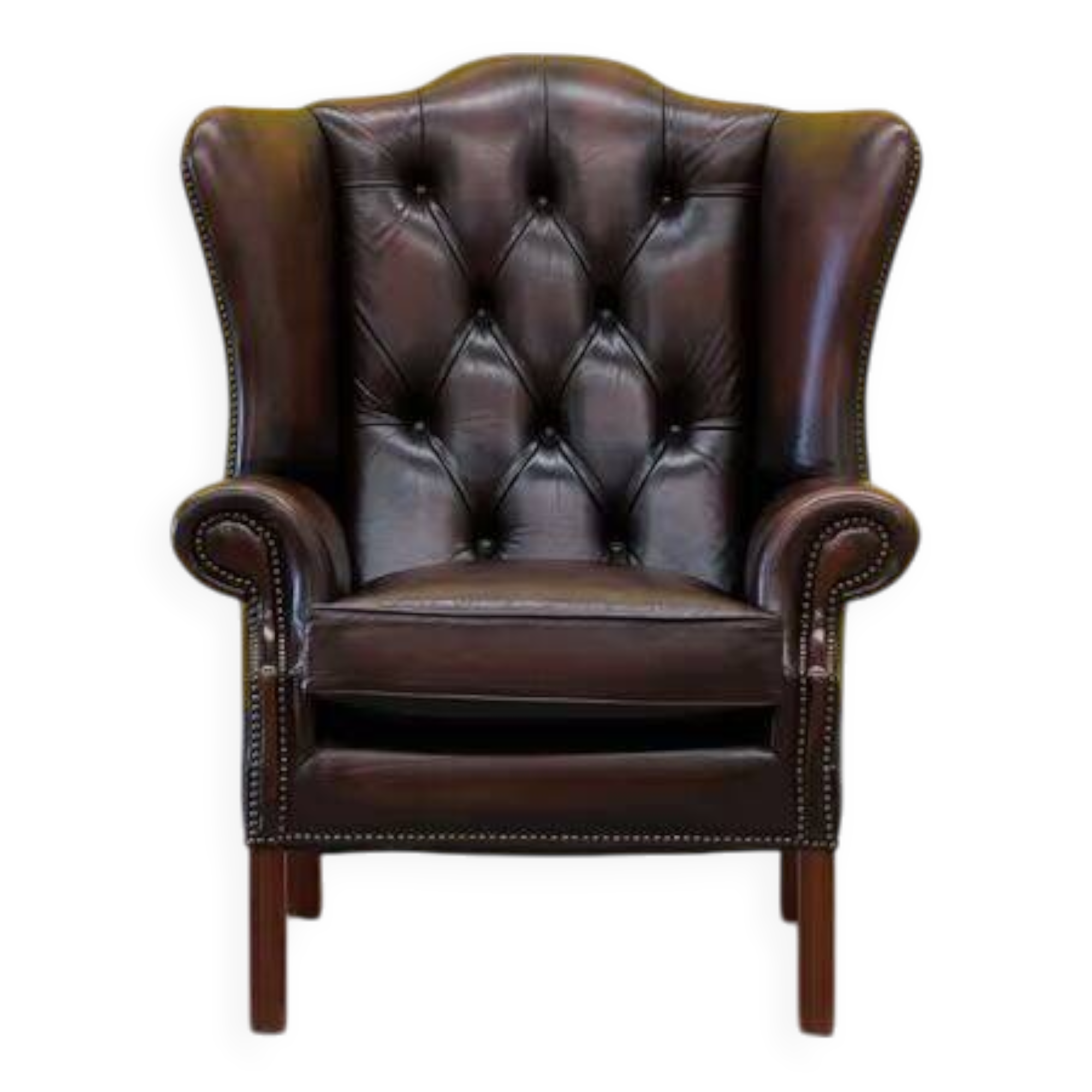 Traditional English Wingback Chesterfield Leather Armchair