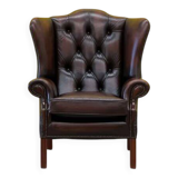 Traditional English Wingback Chesterfield Leather Armchair