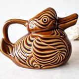 Brown duck slip pitcher from Sarreguemines, France, 1970s