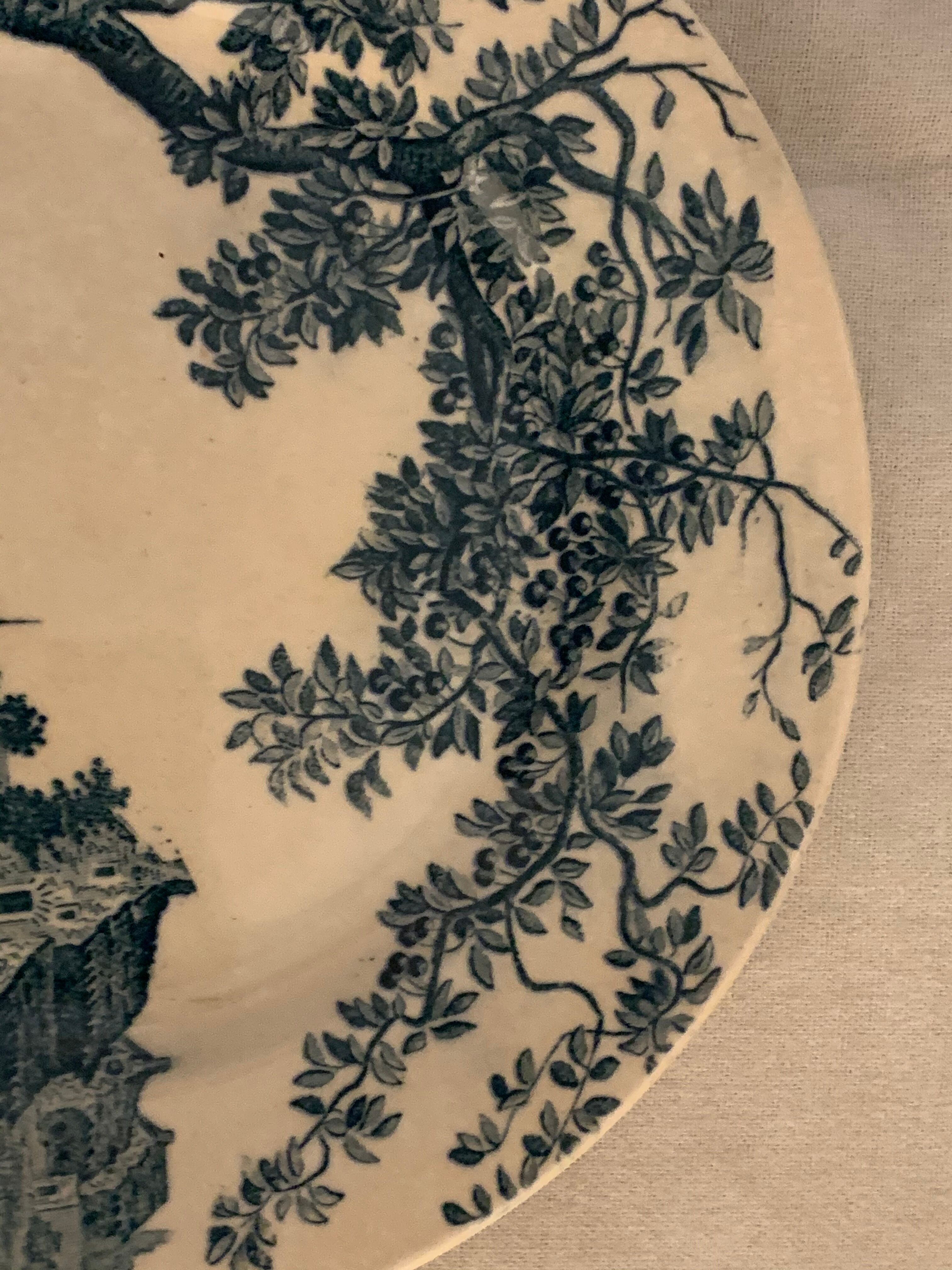 9 dessert plates old chickens, geese and pheasants blue field service Terre de Fer