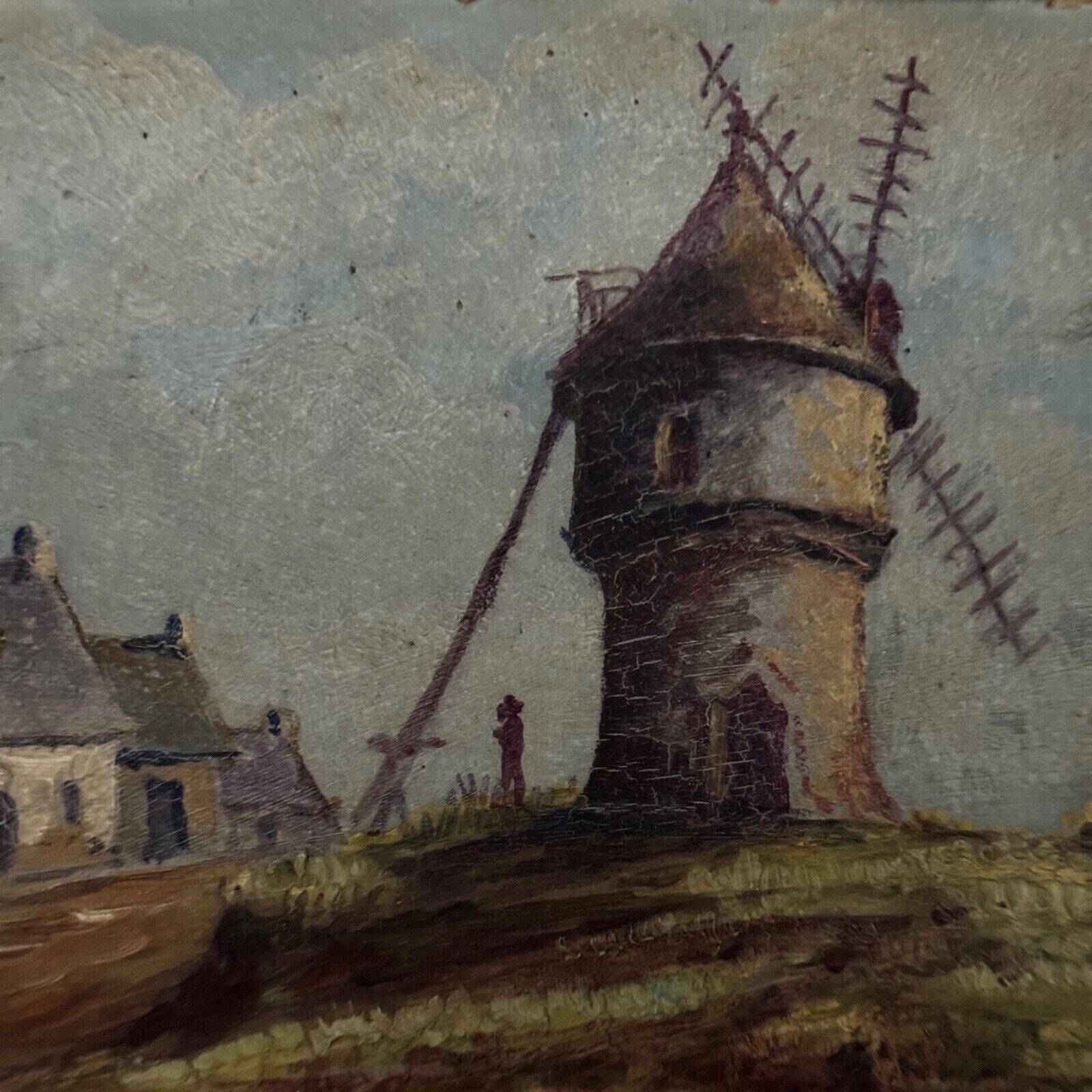Huile sur carton représentant un moulin XXe par L. Ganthier