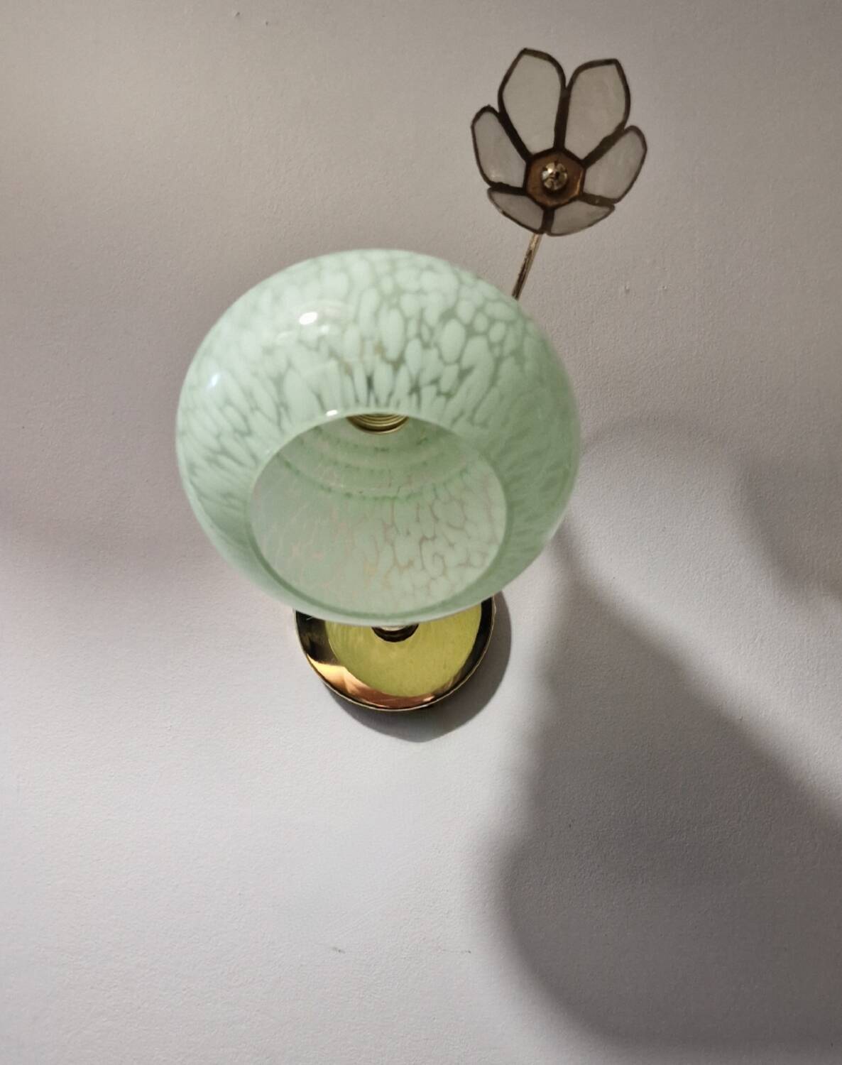 Clichy glass and mother-of-pearl flower wall lights