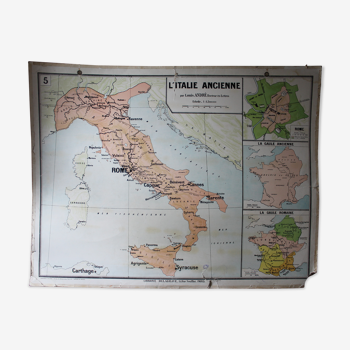 Carte scolaire ancienne n°5 « L'Italie Ancienne » n°6 "Le Monde Romain"