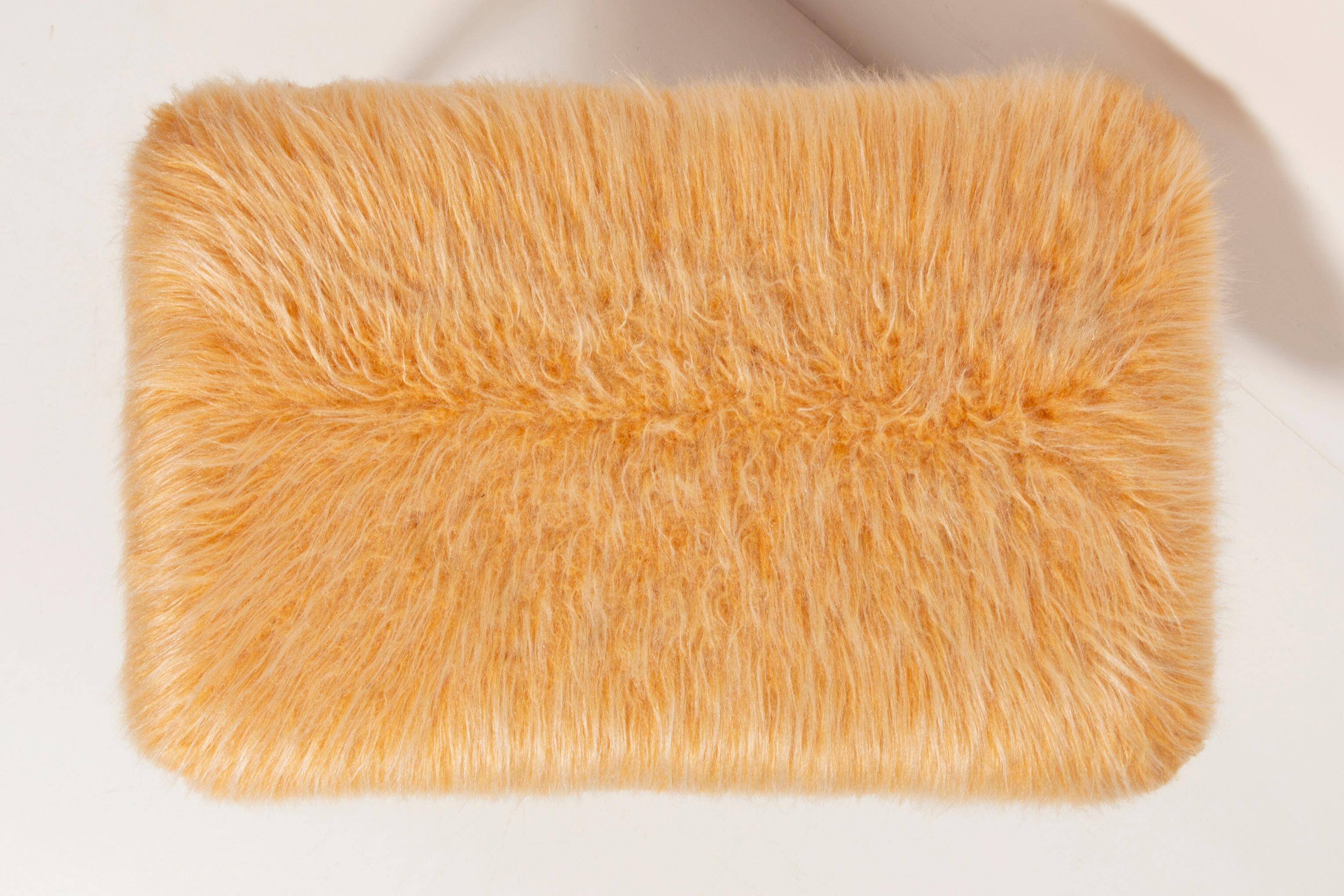 Vintage orange faux fur stool, Denmark, 1960.