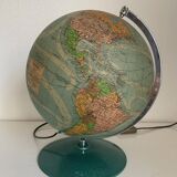 Vintage 1960s Perrina glass globe, green lacquered, world map - 33 cm