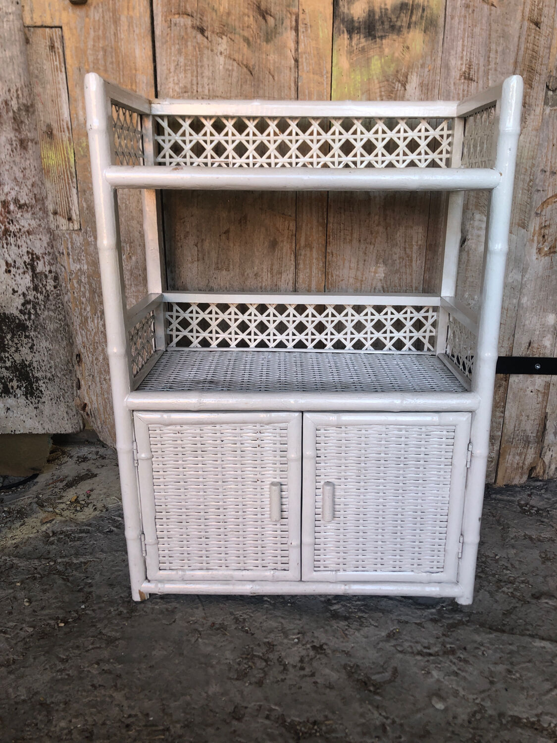 Lot 3 meubles commodes rotin blanc vintage