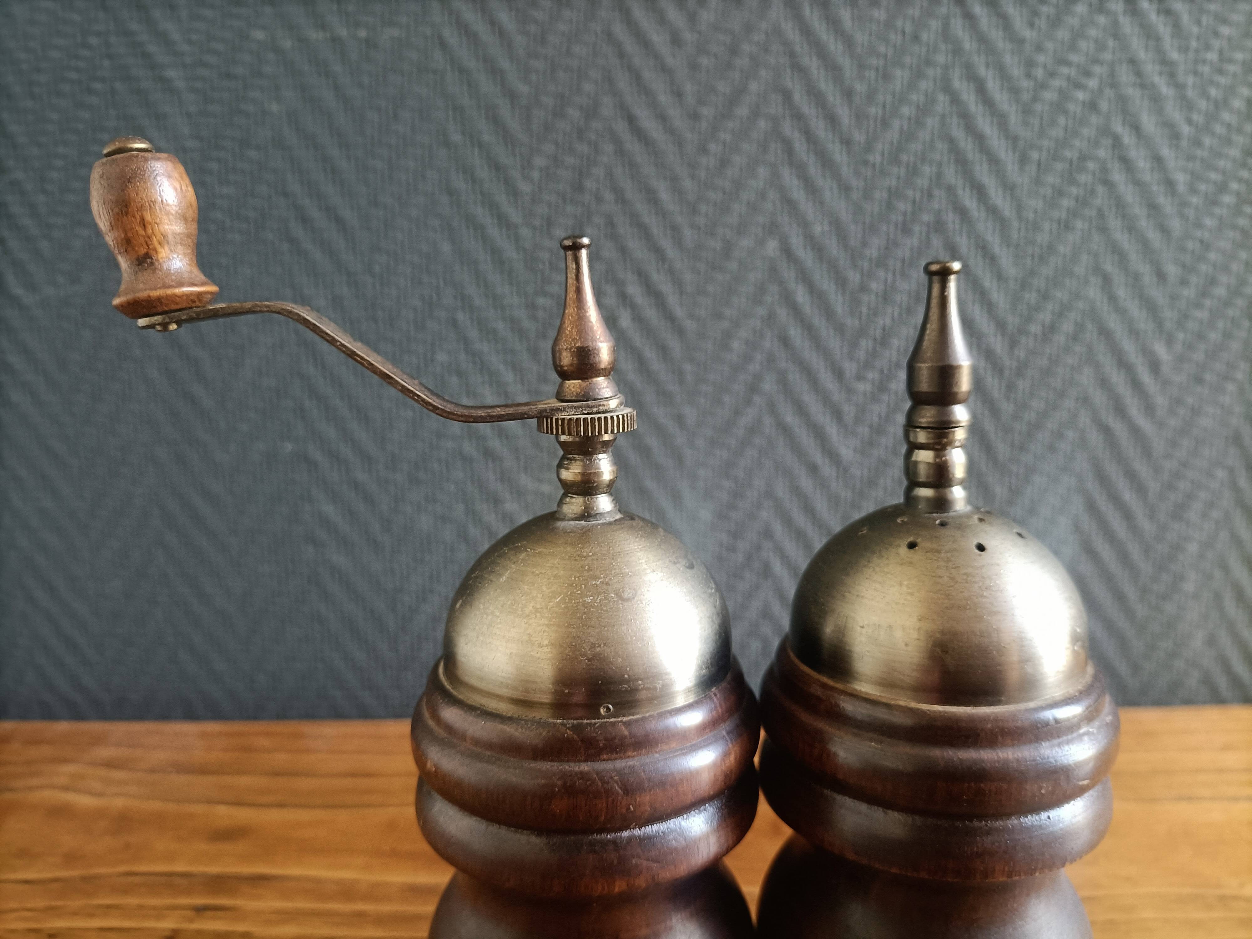 Wooden pepper mill and salt shaker set