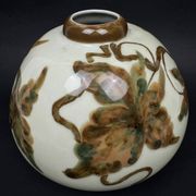 Tharaud Limoges, round vase with hand-painted foliage decoration, Art Nouveau