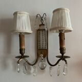 Art deco wall lamp in brass, pearls and tassels