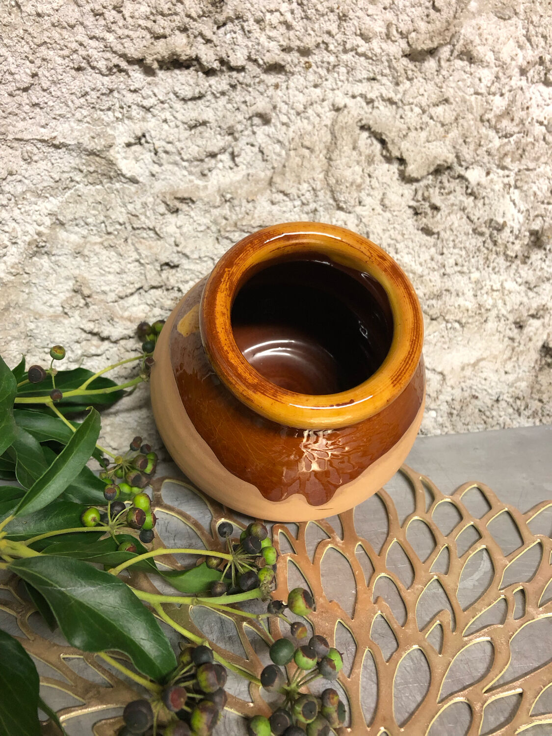 Glazed terracotta ball vase