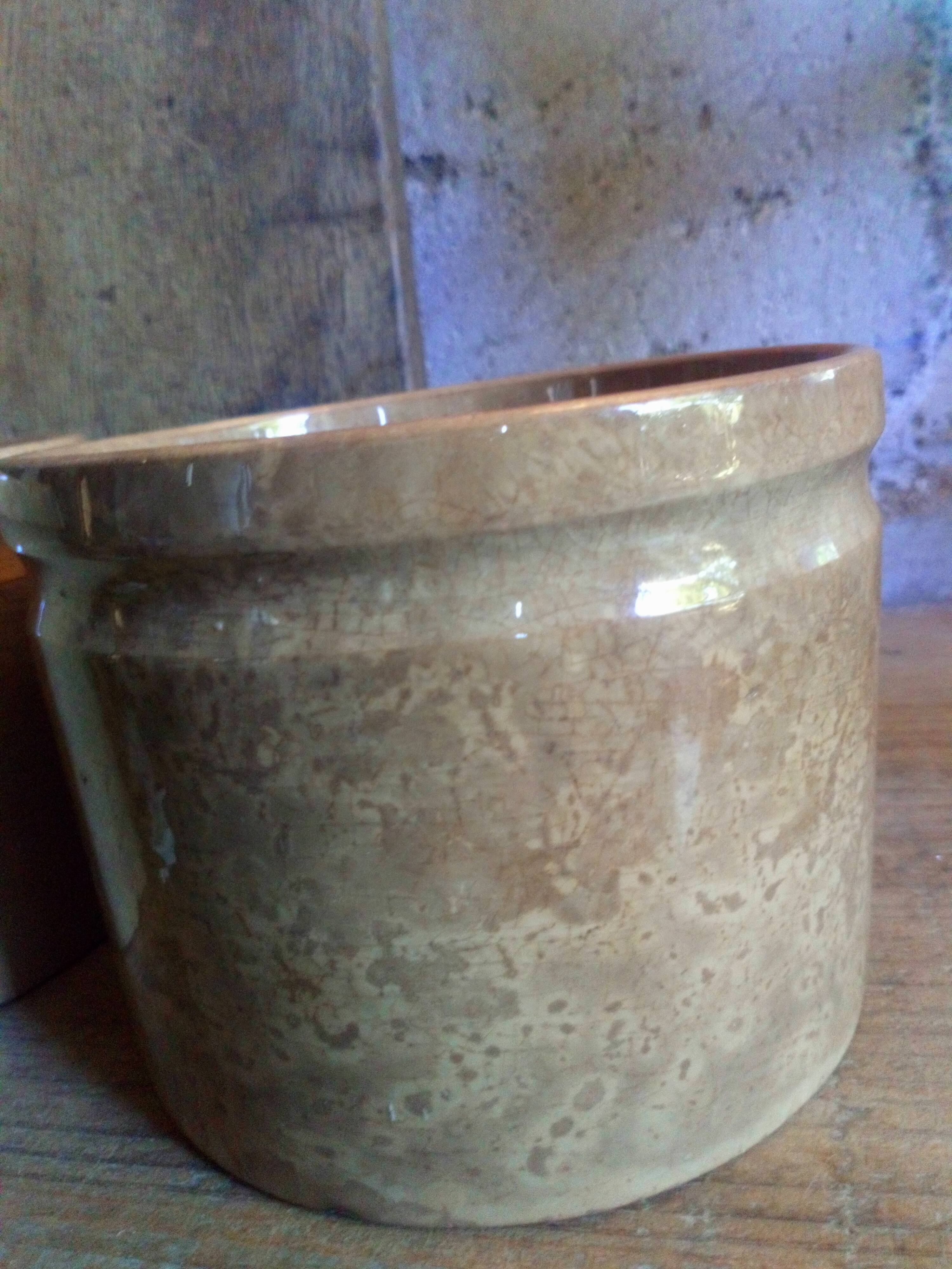 Three XXeme jam jars in glazed earth