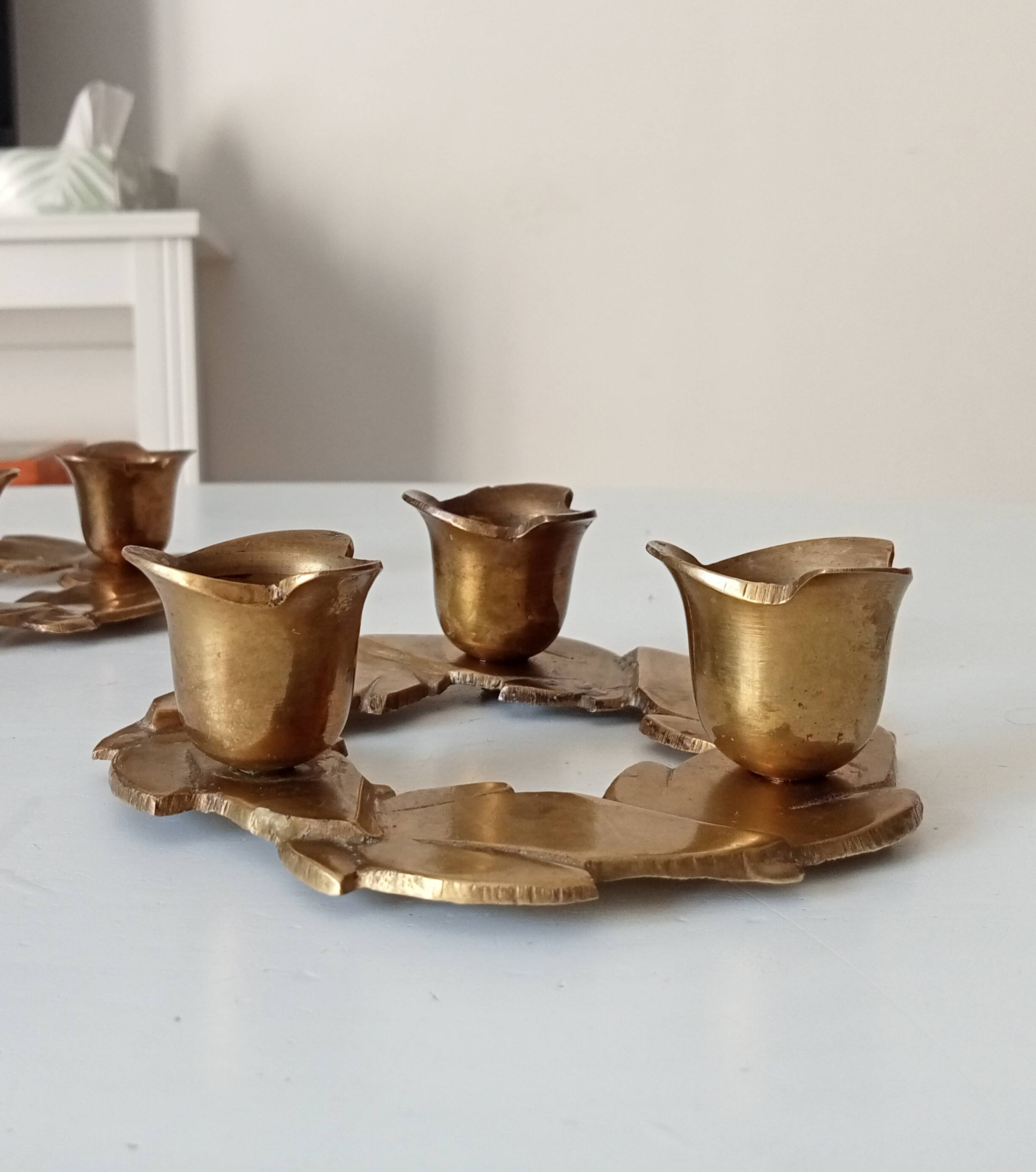 Vintage solid brass gold candle holder