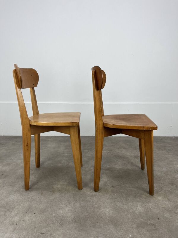 Paire de chaises bistrot Luterma, bois, années 50