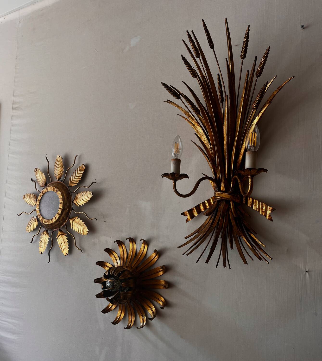 Applique murale en laiton « Gerbe de blé » de Hans Kögl