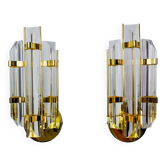 Pair of Venini wall lights, triedri glass, murano, Italy 1970