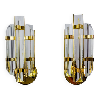 Pair of Venini wall lights, triedri glass, murano, Italy 1970