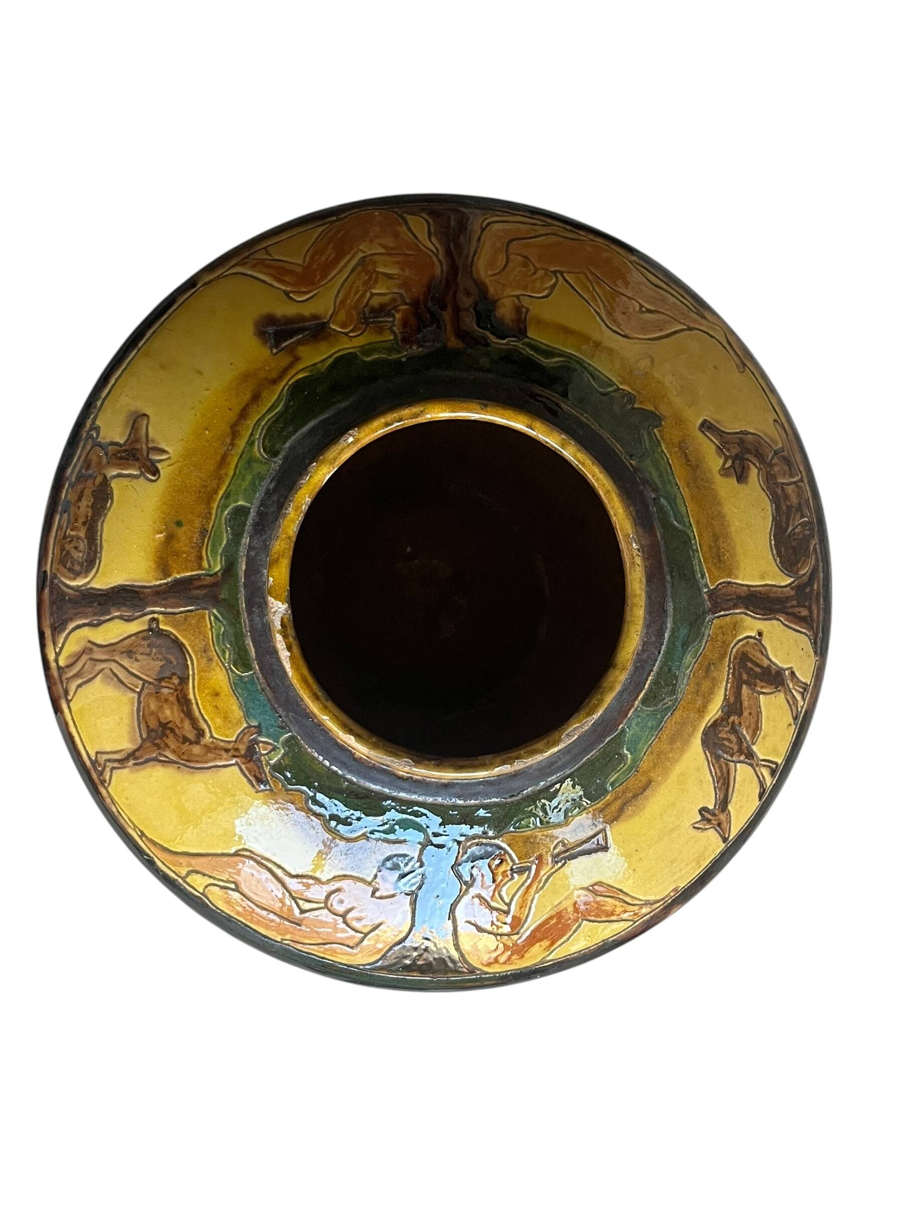 Chomel. 1931. Art Deco vase “Garden of Eden”. Glazed terracotta, 16 cm high