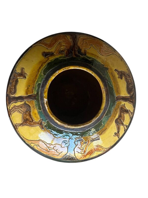 Chomel. 1931. Vase Art Deco “Jardin d’Eden” . Terre cuite vernissée h 16 cm