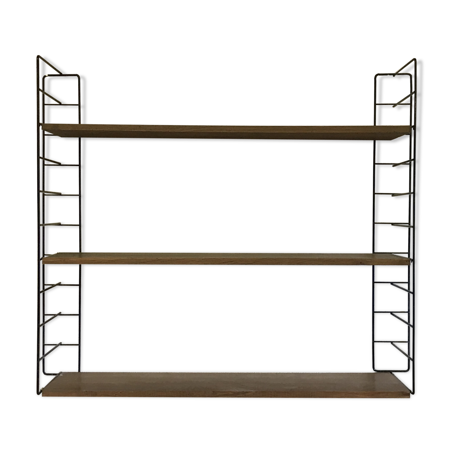 Large beech wood string shelf and black metal Stud