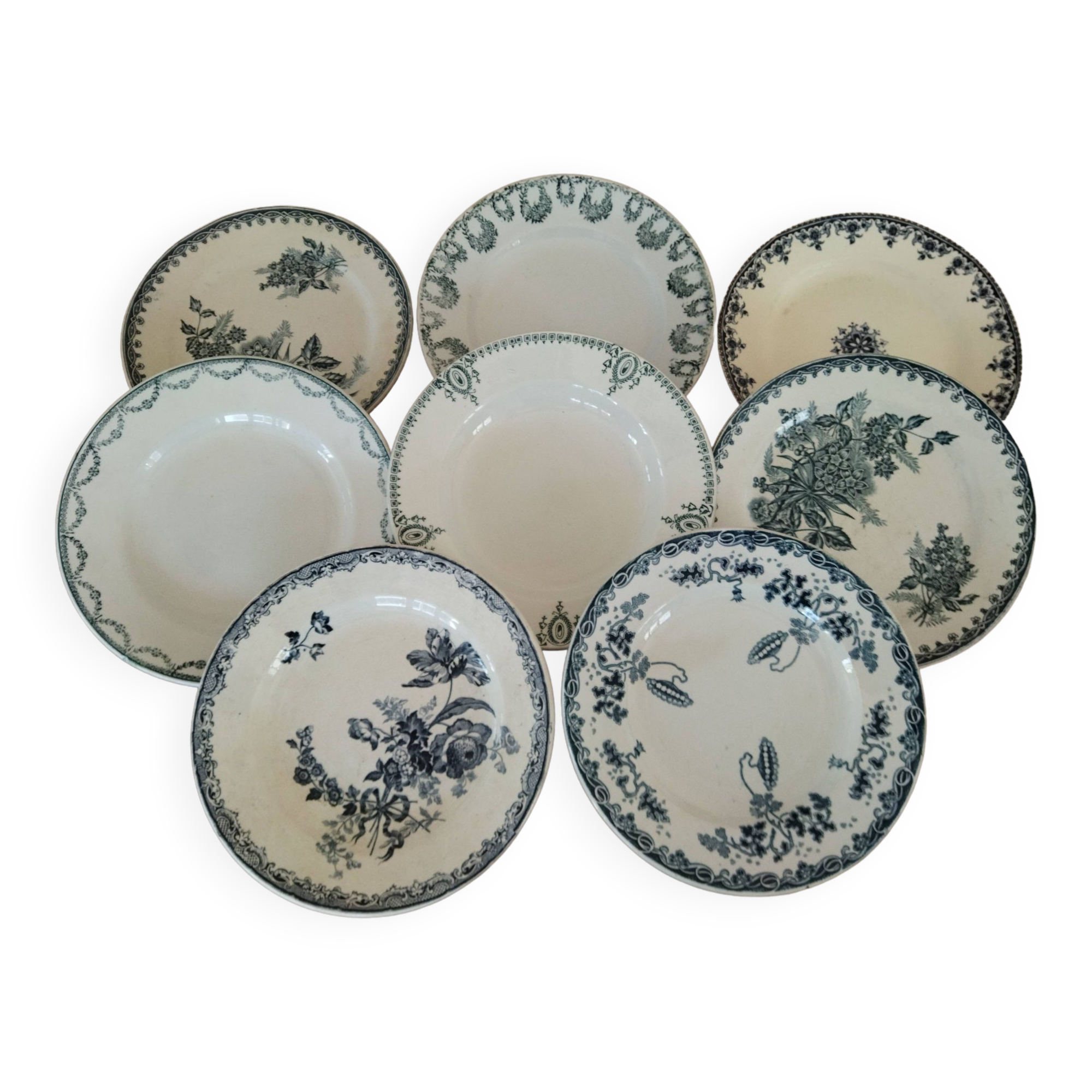 8 iron earthenware plates (St Amand Hamage HB & Cie Sarreguemines Digoin)