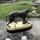 Bronze hunting dog and its prey – black marble base brass – s