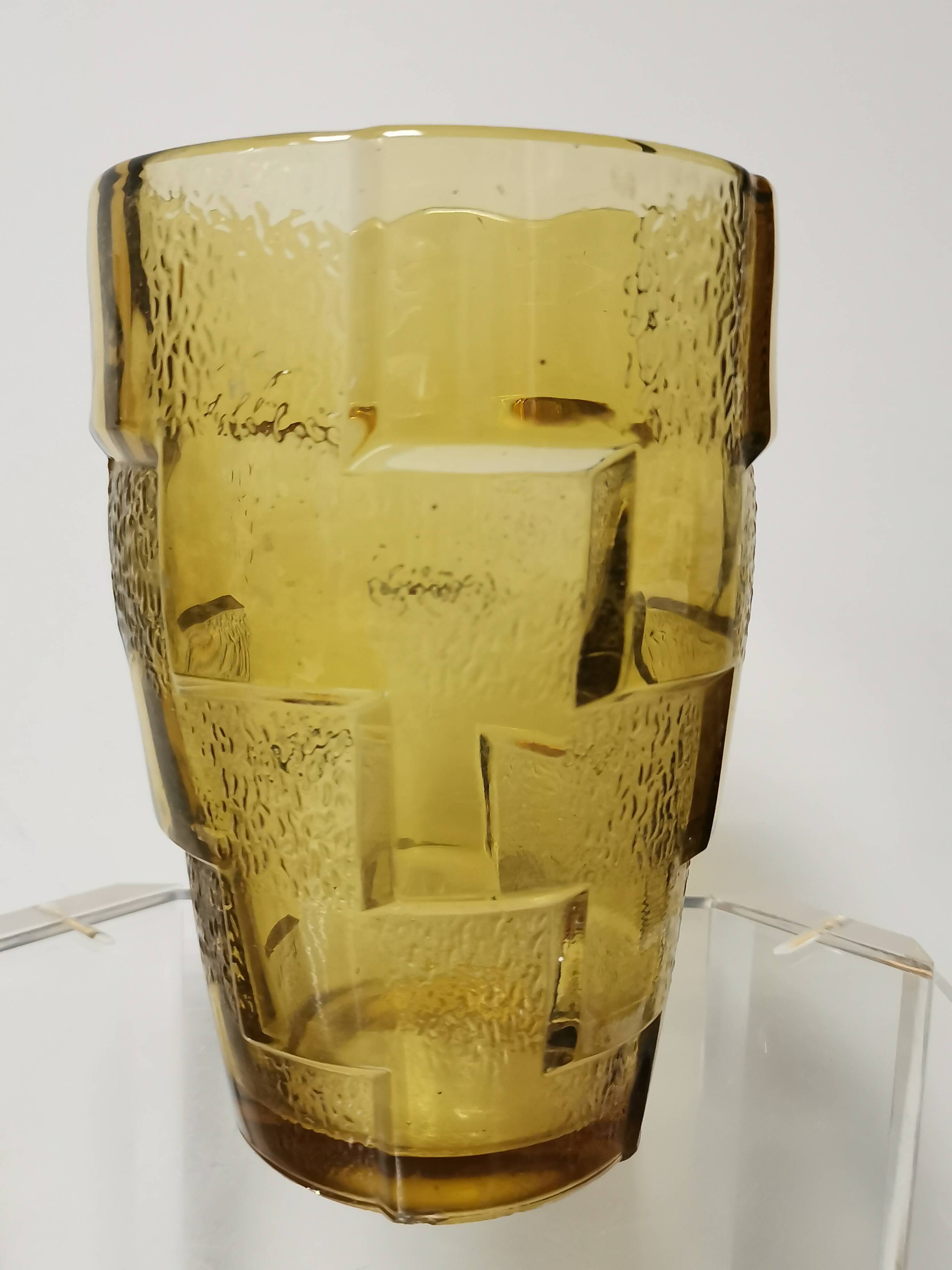 Stylized yellow glass vase, art deco