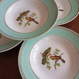 8 soup plates Fenal Badonviller "Birds" vintage 1950s