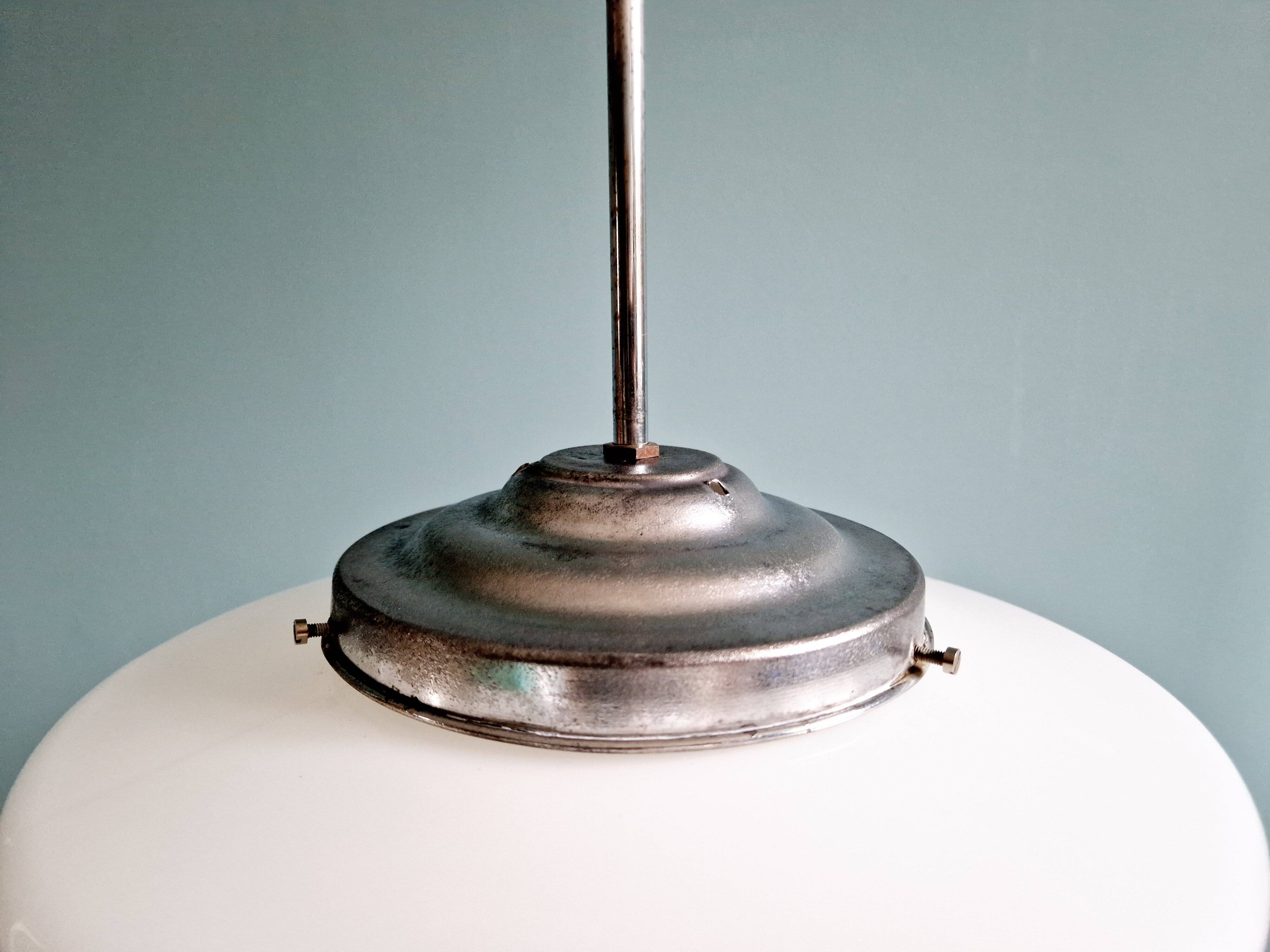 Large Art Deco pendant light in white opaline, 1920s-30s